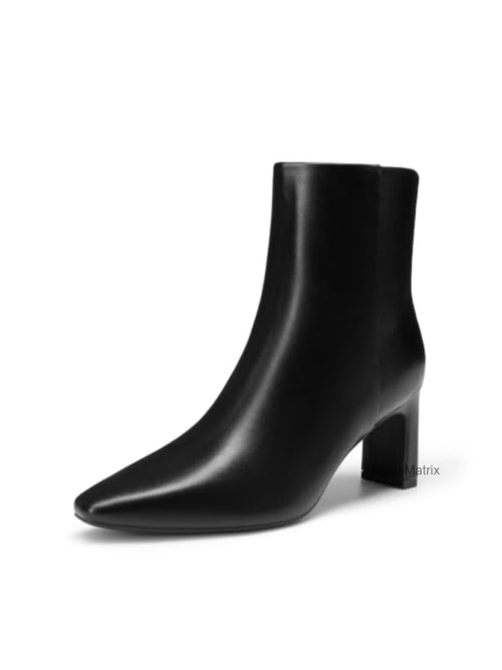 Square Toe Block Heel Ankle Boots Faux Leather Side Zip